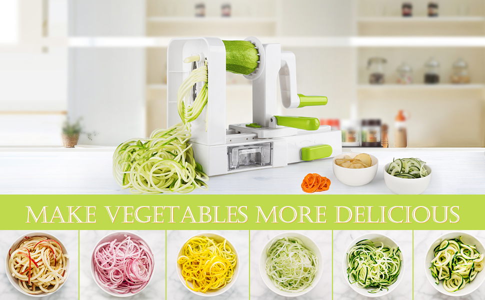 Homarden 5 Blade Stainless Steel Spiralizer - Industrial Quality Vegetable  Slicer for Zucchini, Onions, and Potatoes - Salad Chopper, Noodle Maker